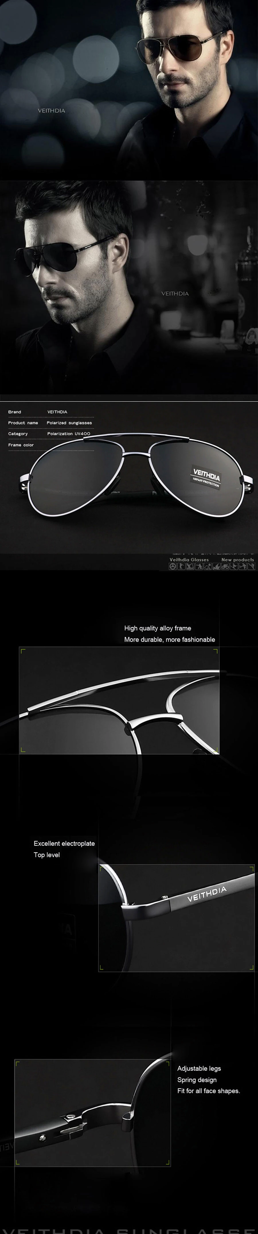 VEITHDIA Brand Men's Pilot Polarized Sunglasses men Sun Glasses Alloy Frame Driving Glasses oculos de sol masculino shades 1306 3