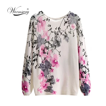Women chic Slash neck jumper Multicoloured floral print Female Soft round neck pullovers B-062
Women chic Slash neck jumper Multicoloured floral print Female Soft round neck pullovers B-062