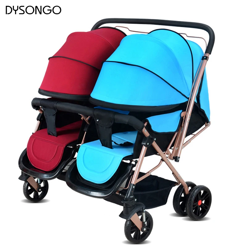 Image Popular Infant Stroller Double Seats Twins Pushchair Shockproof Portable Twins Stroller Baby Carriage Travel Pram