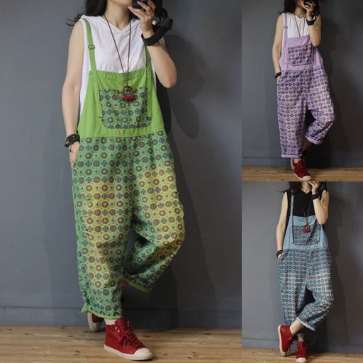 Spring Summer Women Casual Ultra Loose Plus Size Vintage Print Adjustable Suspender Strap Thin Denim Playsuits
Spring Summer Women Casual Ultra Loose Plus Size Vintage Print Adjustable Suspender Strap Thin Denim Playsuits