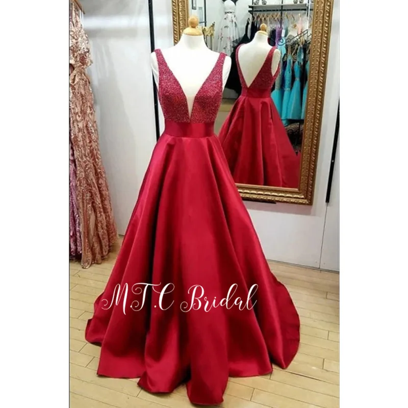Gorgeous Long Red Evening Dresses Exquisite Beaded Satin V Neck Backless Formal Occasion Women Dress 2019 Arabic Prom Party Gown
Gorgeous Long Red Evening Dresses Exquisite Beaded Satin V Neck Backless Formal Occasion Women Dress 2019 Arabic Prom Party Gown
