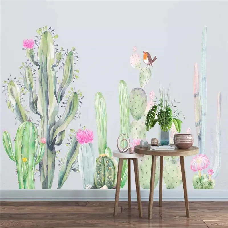 Фото Пользовательская роспись обои сад кактус Гостиная ТВ Фон Стена | Обустройство