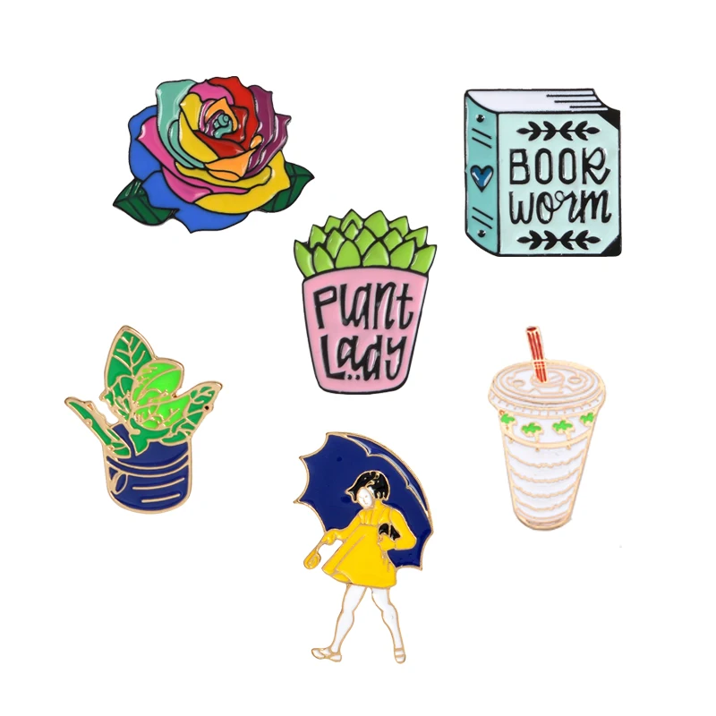 Green Plant Enamel Pin Badge Potted plants Succulents Umbrella girl Flower Rainbow Rose Cup Book Pins and Brooches Jewelry Gift
Green Plant Enamel Pin Badge Potted plants Succulents Umbrella girl Flower Rainbow Rose Cup Book Pins and Brooches Jewelry Gift