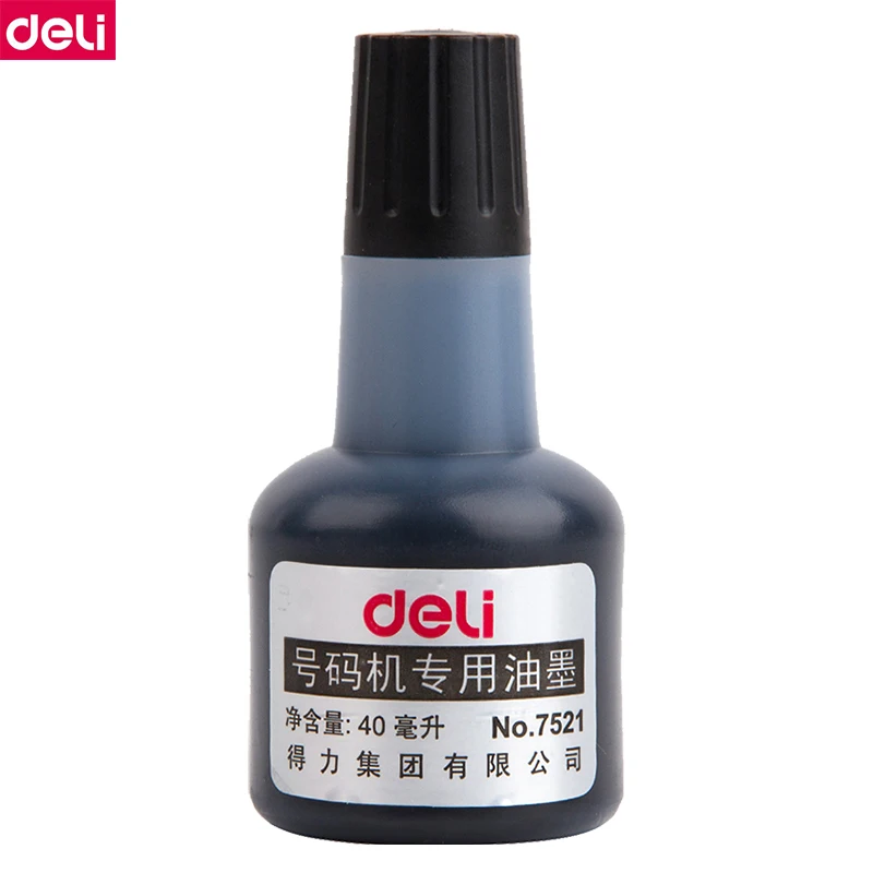Deli 7521 40ml bottle Numbering machine Ink re-manufactured Ink for numbering machine black ink
Deli 7521 40ml bottle Numbering machine Ink re-manufactured Ink for numbering machine black ink
