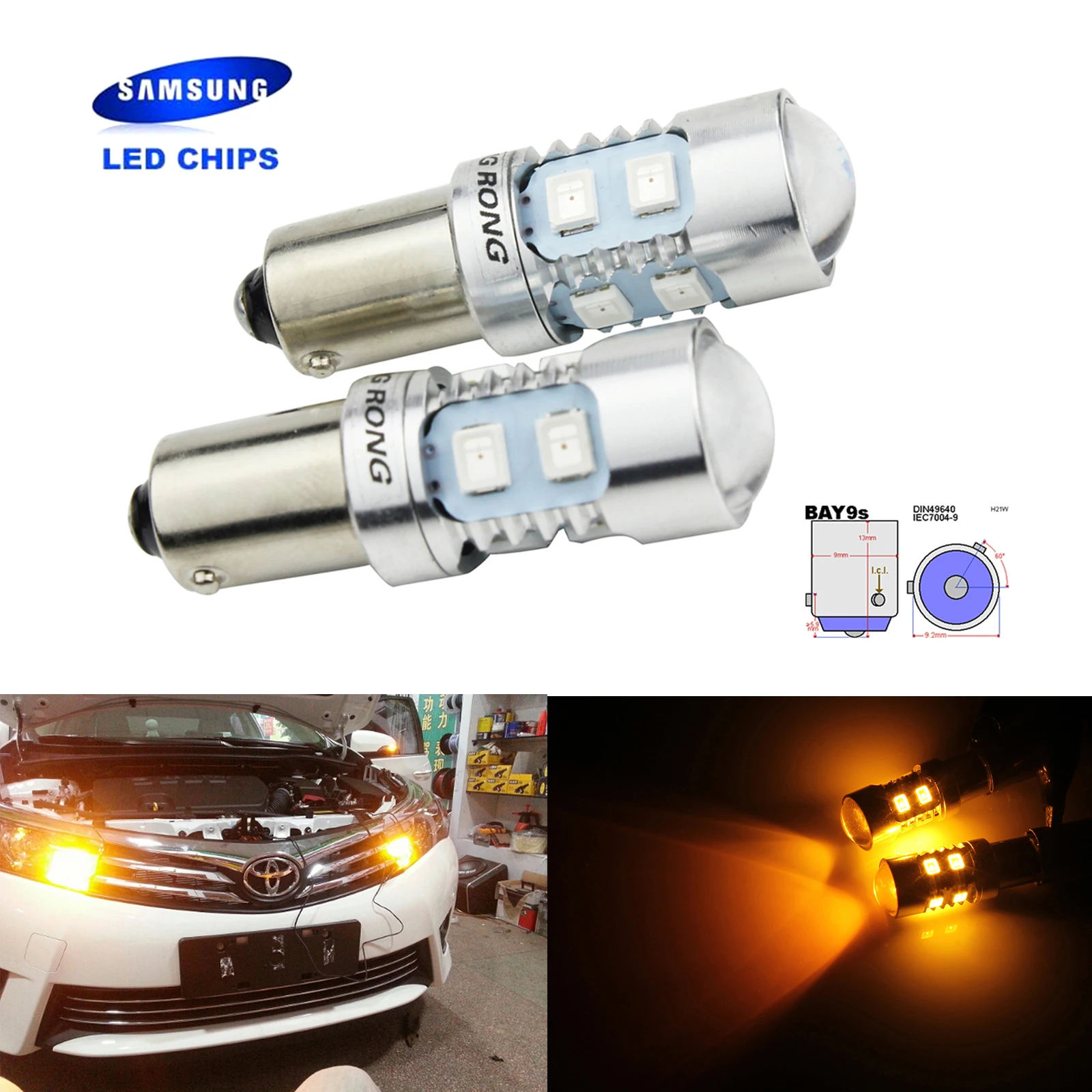 ANGRONG 2X H21W BAY9s 10 SMD SAMSUNG 2835 LED Bulb Front Indicator Reverse Light Lamp Amber
ANGRONG 2X H21W BAY9s 10 SMD SAMSUNG 2835 LED Bulb Front Indicator Reverse Light Lamp Amber