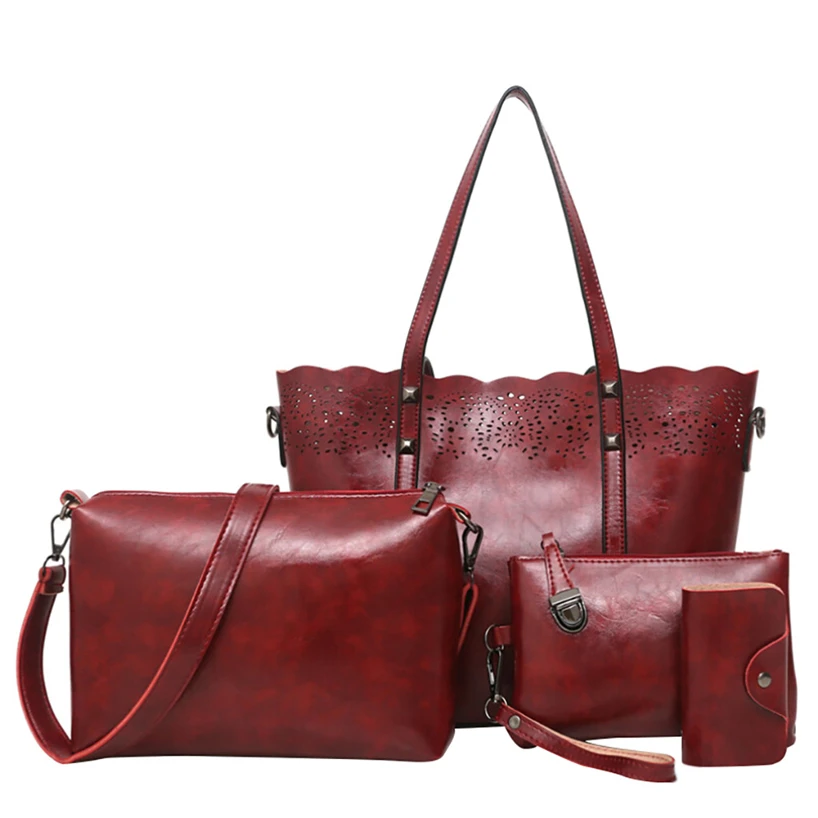 Aelicy 4pcs Women Solid Color Handbags Simple Retro Female Leather Large Tote Bag +messenger Shoulder bag+Clutch bag+card Wallet
Aelicy 4pcs Women Solid Color Handbags Simple Retro Female Leather Large Tote Bag +messenger Shoulder bag+Clutch bag+card Wallet