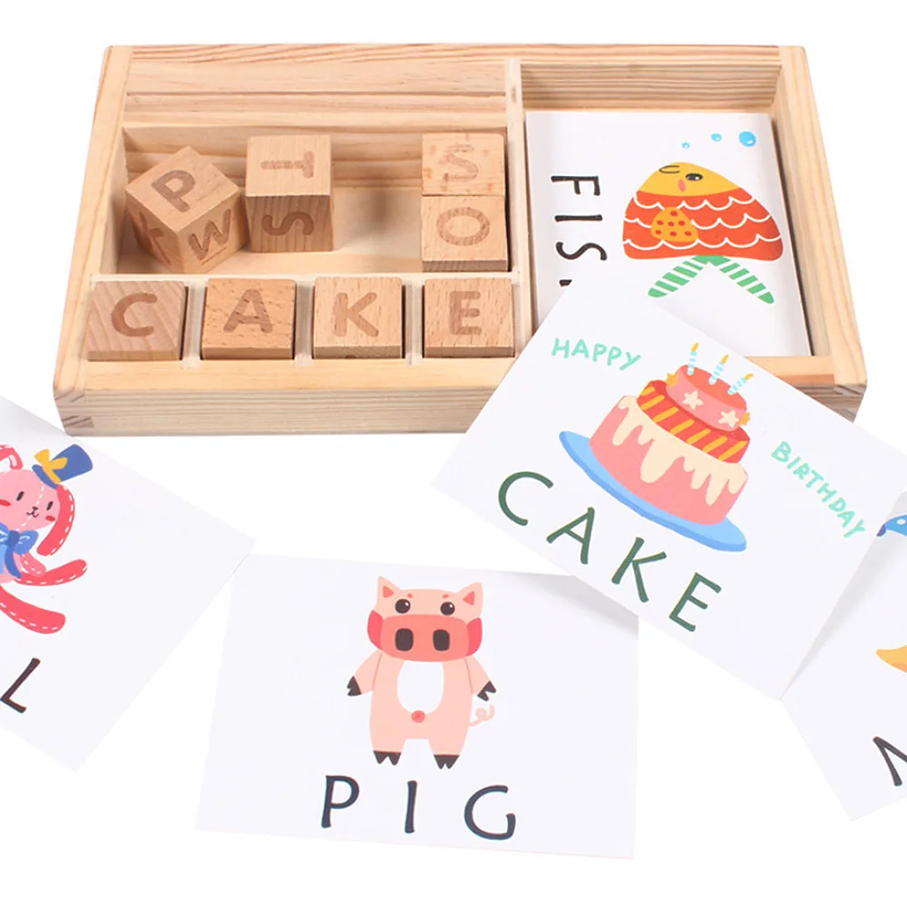 

Baby Wooden Toy Spelling English Word Game Letters Cardboard Montessori teaching aids spell word building blocks for kids gift