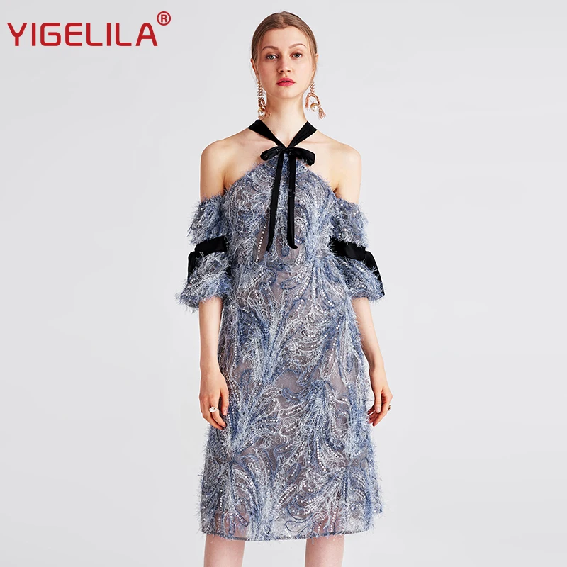 YIGELILA 2019 Latest Summer Women Fashion Off Shoulder Lantern Sleeve Knee-Length Sexy Halter Feathers Dress 62703
YIGELILA 2019 Latest Summer Women Fashion Off Shoulder Lantern Sleeve Knee-Length Sexy Halter Feathers Dress 62703