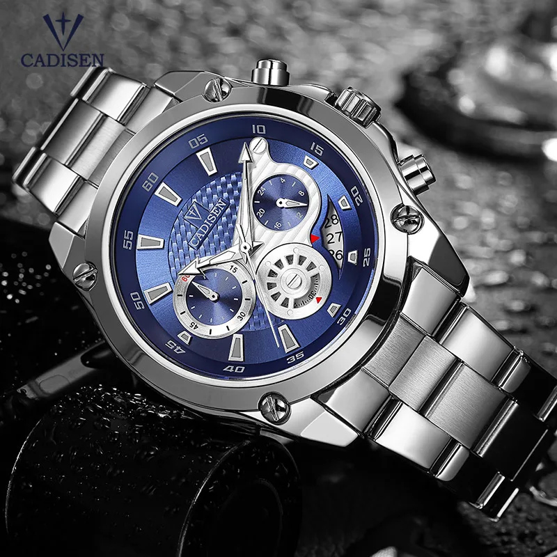 

Cadisen Fashion Chronograph Quartz Watches for Men Man's Business 24-hour Analogue Wristwatch with Stainless Steel Band 9053G-2