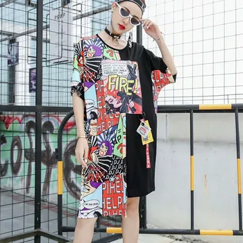 Tide brand women's 2019 new fashion creative pattern stitching loose large size long short-sleeved t-shirt summer
Tide brand women's 2019 new fashion creative pattern stitching loose large size long short-sleeved t-shirt summer