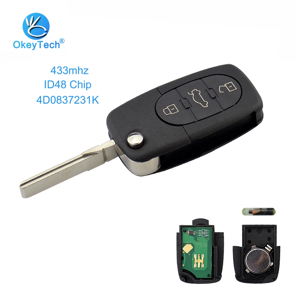 OkeyTech 4D0837231K 4D 0837 231 K for Audi Remote Key 433Mhz ID48 Glass Chip Uncut Blade Filp Folding for Audi A6 TT Old Models
OkeyTech 4D0837231K 4D 0837 231 K for Audi Remote Key 433Mhz ID48 Glass Chip Uncut Blade Filp Folding for Audi A6 TT Old Models