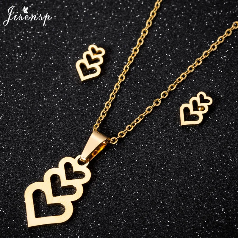 Jisensp Romantic Heart Necklace for Women Pendant Jewelry Set Hollow out Piercing Love Earrings Gold Stainless Steel Earings
Jisensp Romantic Heart Necklace for Women Pendant Jewelry Set Hollow out Piercing Love Earrings Gold Stainless Steel Earings
