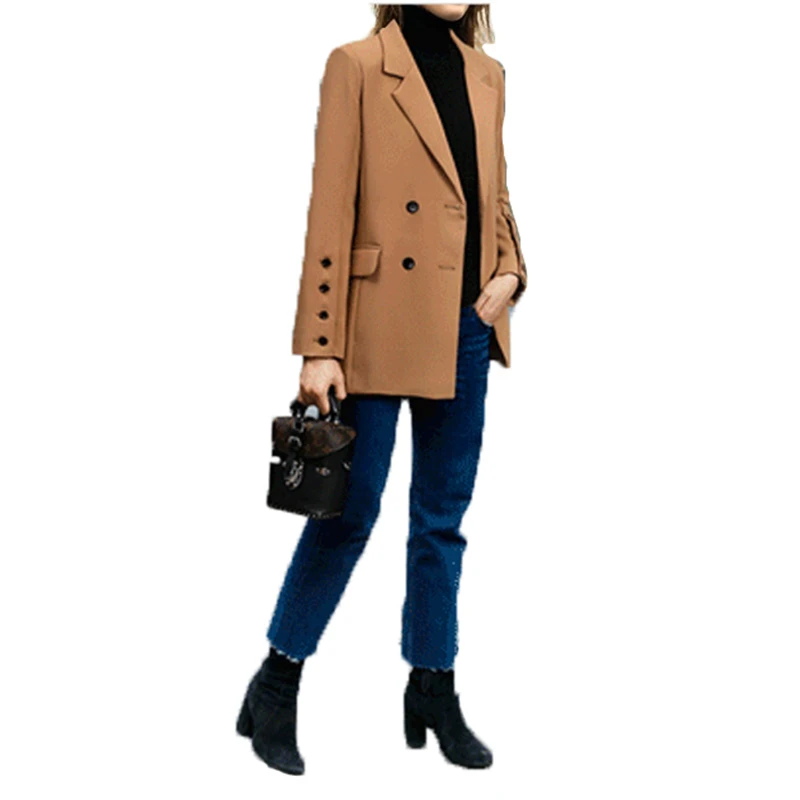 Blazer women spring and autumn new European and American notched collar long sleeve double-breasted camel fashion Blazer JD382
Blazer women spring and autumn new European and American notched collar long sleeve double-breasted camel fashion Blazer JD382