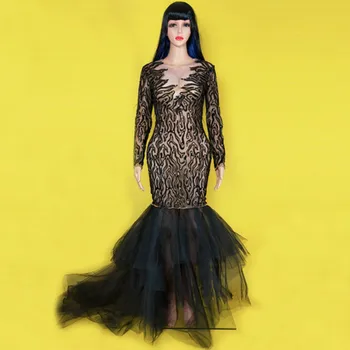Sparkly Rhinestones Lace Black Dress Long Sleeve Glisten Full Stones Big Tail Dress Birthday Celebrate Party Night Club Dress
Sparkly Rhinestones Lace Black Dress Long Sleeve Glisten Full Stones Big Tail Dress Birthday Celebrate Party Night Club Dress