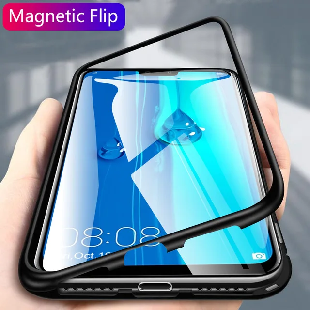 

Metal Magnetic Flip Case For Huawei Mate 20 Pro X 10 P20 Lite P10 Nova 3 4 3i Honor 8X Max 9i 2018 Play V10 Tempered Glass Cover