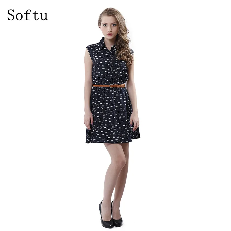 Softu Hot Sale Women's Fashion Summer Casual Shirts Dress Sleeveless Tank Knee Length A Line Dress Cat Printed Dresses With Belt
Softu Hot Sale Women's Fashion Summer Casual Shirts Dress Sleeveless Tank Knee Length A Line Dress Cat Printed Dresses With Belt