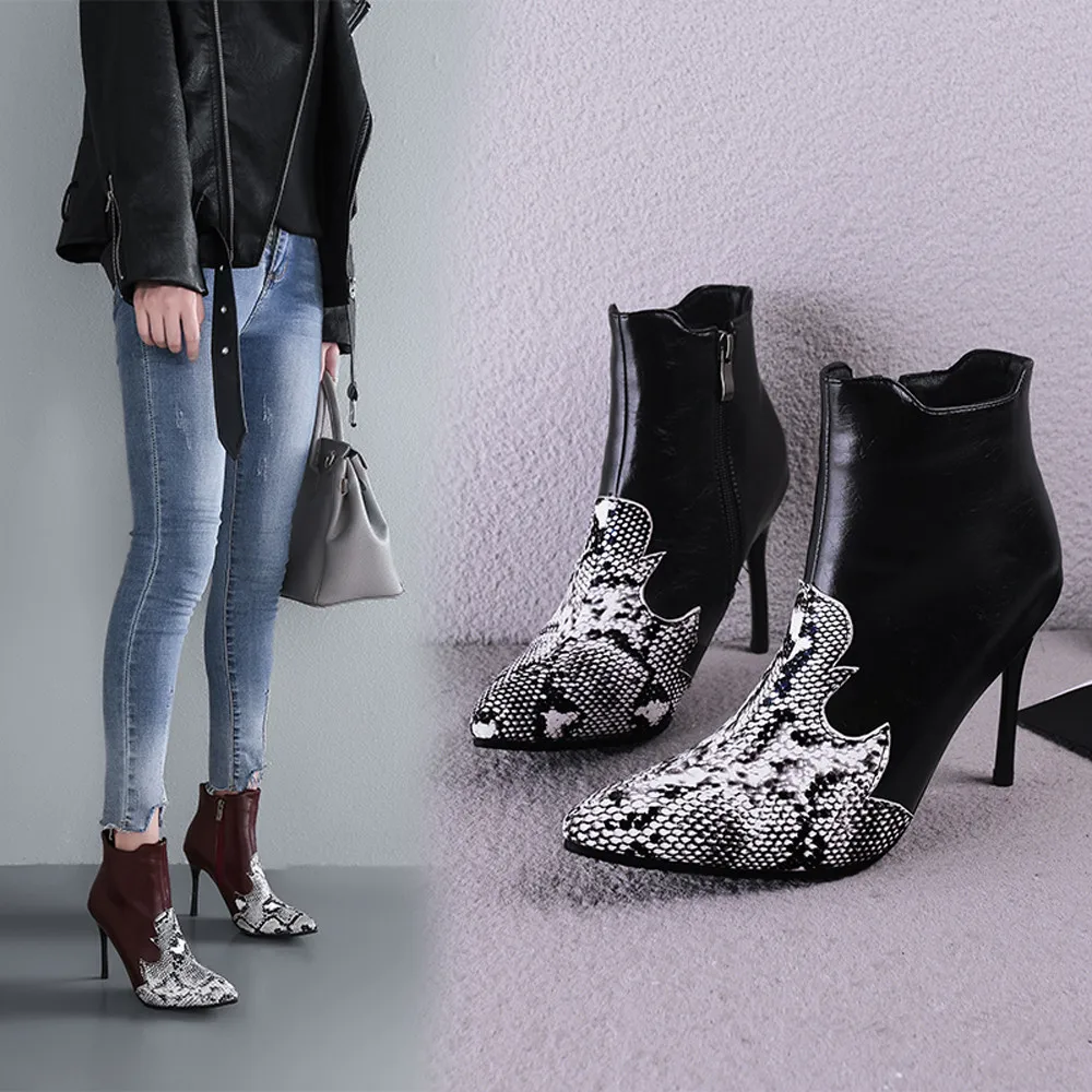 Women Fashion Snake Stitchi Shoes Pointed-Toe Mixed Color Fine Heel Martin Boots Woman winter Lady Snow Boots Fashion Classic
Women Fashion Snake Stitchi Shoes Pointed-Toe Mixed Color Fine Heel Martin Boots Woman winter Lady Snow Boots Fashion Classic
