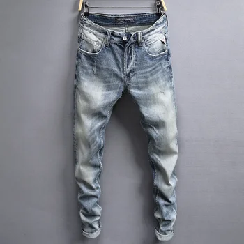 Italian Vintage Designer Men Jeans Light Blue White Wash Slim Fit Ripped Jeans Men Hip Hop Buttons Pants Brand Classical Jeans
Italian Vintage Designer Men Jeans Light Blue White Wash Slim Fit Ripped Jeans Men Hip Hop Buttons Pants Brand Classical Jeans