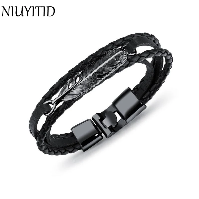 NIUYITID Feather Bracelet Man Leather Alloy Metal Charm Braslet For Men Handmade Friendship Bracelets & Bangles
NIUYITID Feather Bracelet Man Leather Alloy Metal Charm Braslet For Men Handmade Friendship Bracelets & Bangles