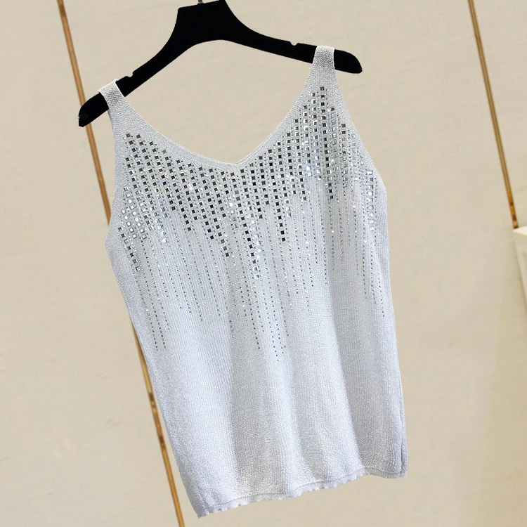 Female Camisole 2019 New Spring Summer All-match Loose Women Basic Top Solid Color Hot Drilling Tanks All-match
Female Camisole 2019 New Spring Summer All-match Loose Women Basic Top Solid Color Hot Drilling Tanks All-match