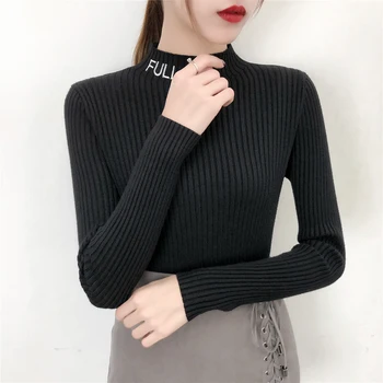 Women's Slim Half Turtleneck Cashmere Knit Sweater Elastic Cashmere 2018 Winter Embroidery Letters Lady Knitted Bottoming Tops
Women's Slim Half Turtleneck Cashmere Knit Sweater Elastic Cashmere 2018 Winter Embroidery Letters Lady Knitted Bottoming Tops