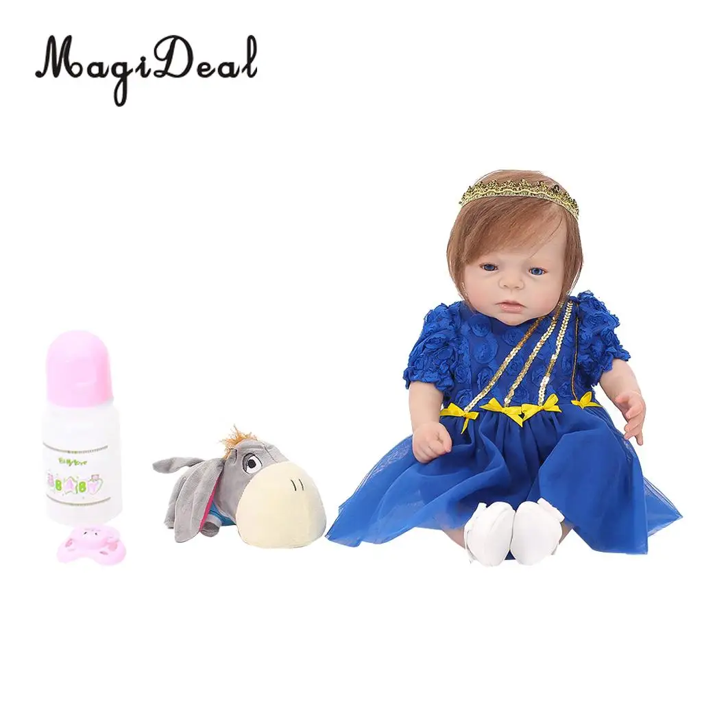 50cm Cute Soft Vinyl Reborn Doll Infant Model Toy Kids Gift with Blue Dress
