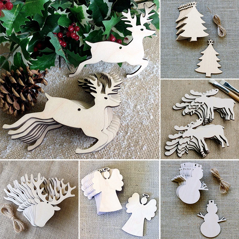 

10Pcs/set 2019 Christmas Tree Wood Snowman Deer Hanging Ornament Xmas Wedding Decor 6 Styles