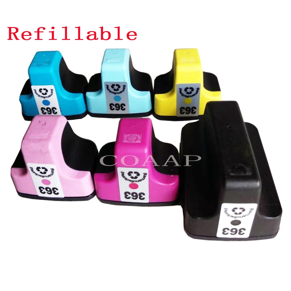 6pk Compatible hp363 Refillable ink cartridge for PhotoSmart C5180 C5183 C5185 C5188 C5190 C5194 Printer
6pk Compatible hp363 Refillable ink cartridge for PhotoSmart C5180 C5183 C5185 C5188 C5190 C5194 Printer