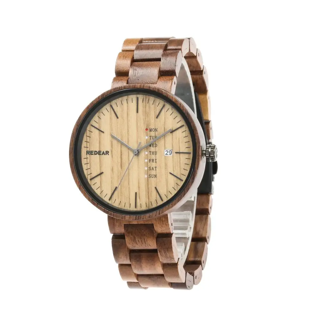 REDEAR Top Brand Wood Watch Walnut Wooden Watches Fashion Auto Date Men's Watch Week Display Wrist watches Clock ereek kol saati
REDEAR Top Brand Wood Watch Walnut Wooden Watches Fashion Auto Date Men's Watch Week Display Wrist watches Clock ereek kol saati