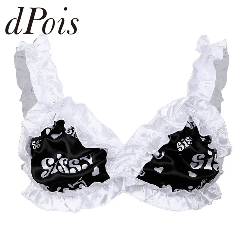 Sexy Mens Sissy Lingerie Smooth Soft Satin Letter Printed Frilly Ruffled Elastic Wide Shoulder Straps Wire-free Unlined Bra Top
Sexy Mens Sissy Lingerie Smooth Soft Satin Letter Printed Frilly Ruffled Elastic Wide Shoulder Straps Wire-free Unlined Bra Top