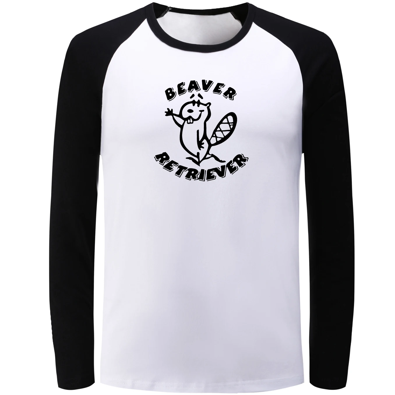IDzn Funny Cute Beaver Retriever Print Raglan Long Sleeve T-shirts Cotton T Shirt for Men Hip Hop Unisex Tee Tops Size S-3XL | Мужская