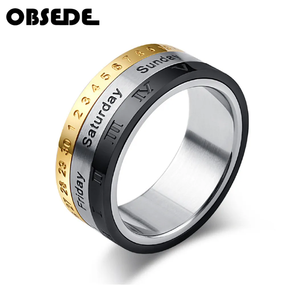 OBSEDE Rotatable 3 Part Roman Numerals Ring Men Jewelry Stainless Steel Cool Punk Spinner Ring with Date Time Calendar
OBSEDE Rotatable 3 Part Roman Numerals Ring Men Jewelry Stainless Steel Cool Punk Spinner Ring with Date Time Calendar