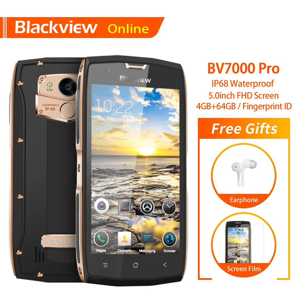 

Blackview BV7000 Pro Original 5.0" Rugged IP68 Waterproof Smartphone Octa-Core 4GB+64GB Dual Camera Fingerprint 4G Mobile Phone