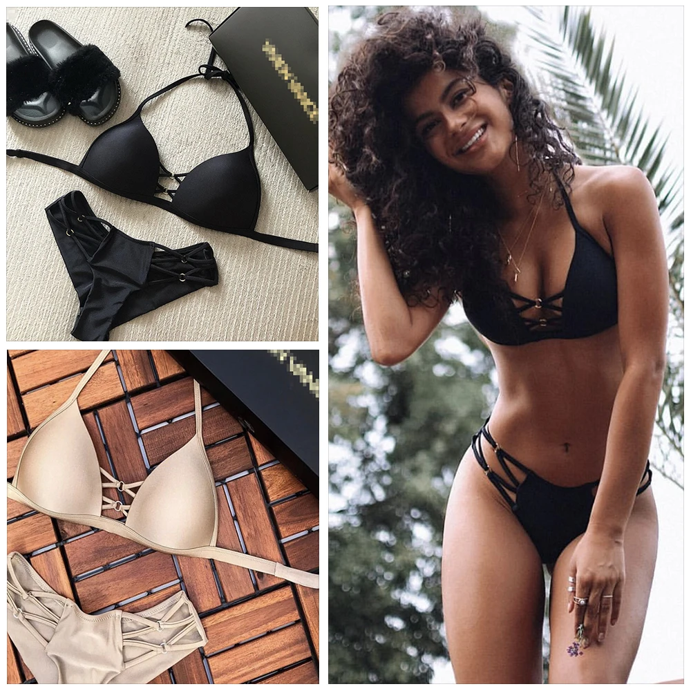 2019 Sexy String Bikini Set Halter Swimsuit Backless Bathing Suit Women Solid Black Bikini Brazilian Biquini Push Up Swimwear
2019 Sexy String Bikini Set Halter Swimsuit Backless Bathing Suit Women Solid Black Bikini Brazilian Biquini Push Up Swimwear