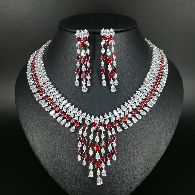 2019 NEW fashion exquisite elegant romantic red water drop zircon necklace earring set,wedding party dress dinner jewelry set
2019 NEW fashion exquisite elegant romantic red water drop zircon necklace earring set,wedding party dress dinner jewelry set
