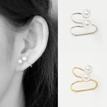 SUKI lindo estilo coreano perla en forma de U no Piercing Clip pendiente oro plata oreja brazalete Tragus pendiente 2019 Femme Bijoux brincos(China)