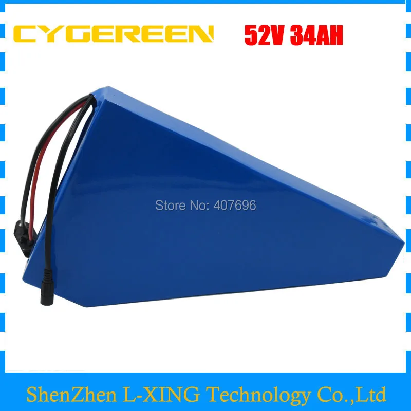 Free customs duty 1500W 51.8V triangle shap battery 52V 34AH battery pack with free bag use F1L 3400mah 18650 cell 30A BMS
Free customs duty 1500W 51.8V triangle shap battery 52V 34AH battery pack with free bag use F1L 3400mah 18650 cell 30A BMS