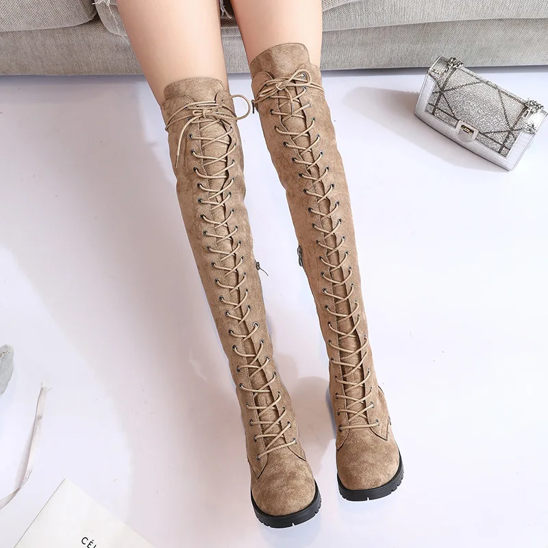 Round Toe Low Flock Women Over-the-Knee Boots Square Heel Cross-tied Long Boots Square Heel Solid Lace-Up Winter Shoes
Round Toe Low Flock Women Over-the-Knee Boots Square Heel Cross-tied Long Boots Square Heel Solid Lace-Up Winter Shoes