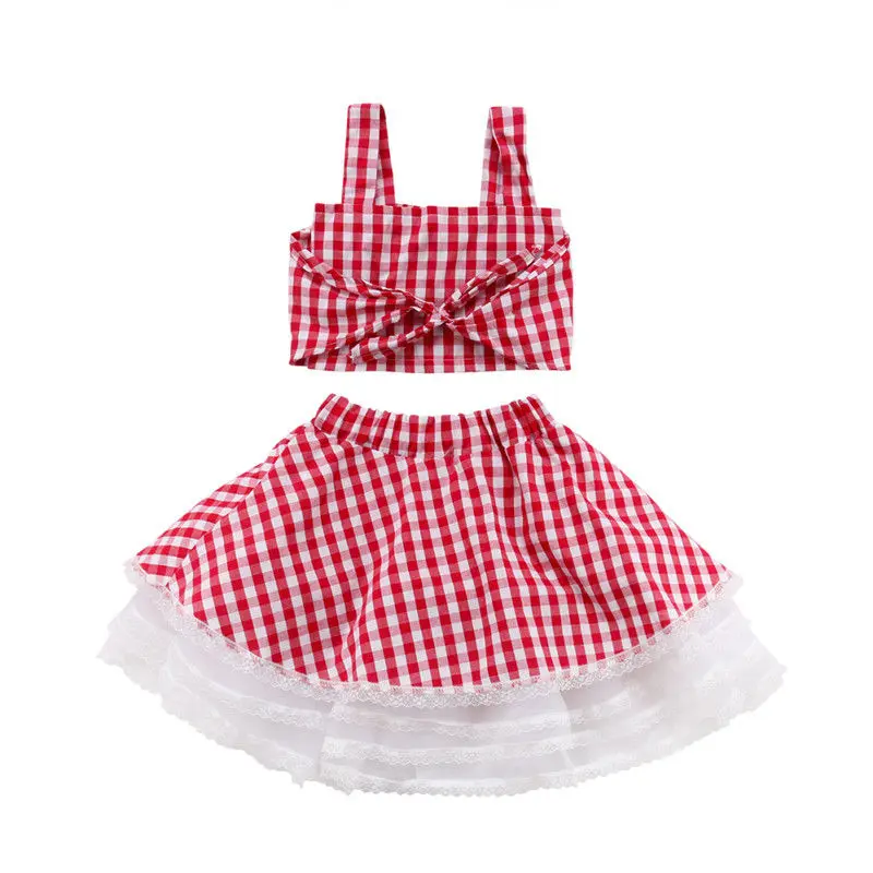Fashion Children Girl Summer Red Plaid Sleeveless Crop Tops+Lace Tutu Skirt 2PCS Outfits Princess Clothes Set
Fashion Children Girl Summer Red Plaid Sleeveless Crop Tops+Lace Tutu Skirt 2PCS Outfits Princess Clothes Set