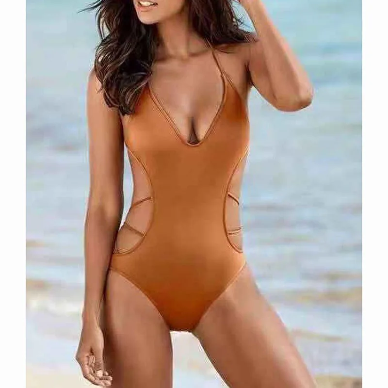 2019 Sexy Tights One Piece Swimwear Women Deep V Neck Halt Push Up String Low Waist Black Brown Bikini Brazilian Stylish Summer 
2019 Sexy Tights One Piece Swimwear Women Deep V Neck Halt Push Up String Low Waist Black Brown Bikini Brazilian Stylish Summer