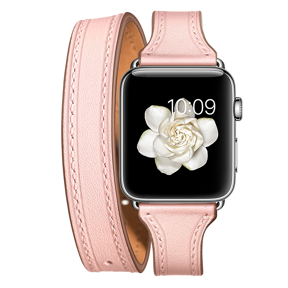 Bracelet Double Tour Apple Watch Femme Cuir véritable