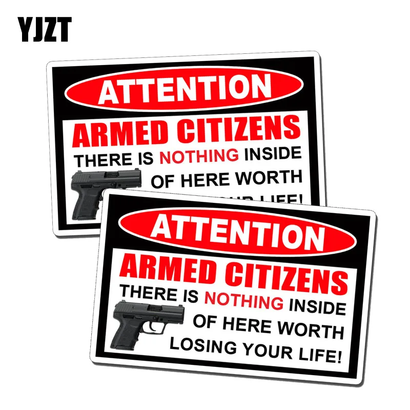 

YJZT 2X 15CM*9.4CM WARNING Armed Citizen Amendment Gun Control Decal PVC Car Sticker 12-0139