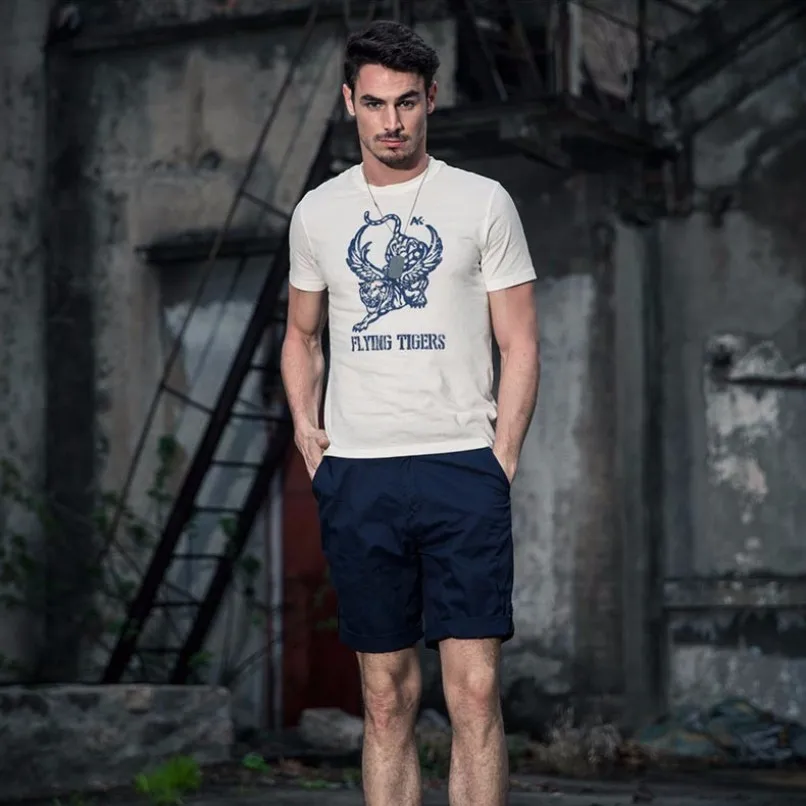 Men's Cotton T-Shirt w/ Flying Tigers Print