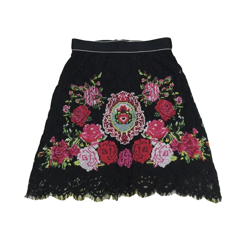 2019 Summer Black Vintage Floral Rose Embroidery Mini Skirt Luxury High Waist Women Lace A-Line Skirt Lady Party Clothes
2019 Summer Black Vintage Floral Rose Embroidery Mini Skirt Luxury High Waist Women Lace A-Line Skirt Lady Party Clothes