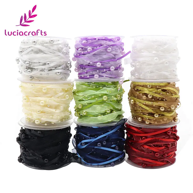 5Yards without reel 10mm Organza Satin Beaded Ribbon Pearl Garland Beads Chain DIY Wedding Christmas Wrapping Material C0703 | Дом и сад