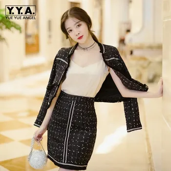 Autumn Fashion Tassels Knitted Tweed Women Two Piece Outfits Black Ladies Office Jacket With Skirts Set Elegant Clothing
Autumn Fashion Tassels Knitted Tweed Women Two Piece Outfits Black Ladies Office Jacket With Skirts Set Elegant Clothing