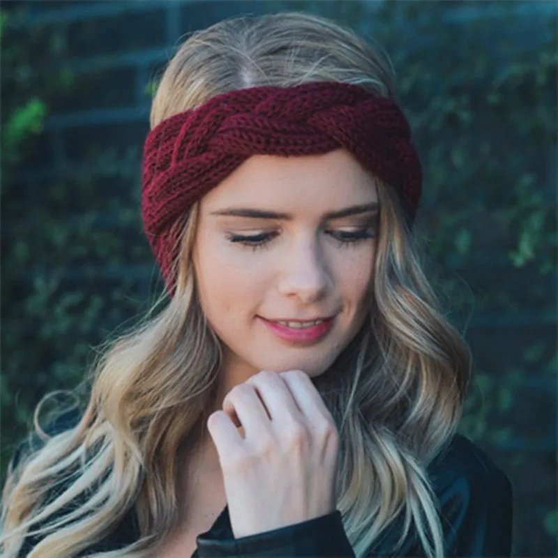 

Women Crochet Headband Knit Braided Solid Headbands Vintage Cross Knot Elastic Hairbands Bandanas Girls Twisted Hair Accessories