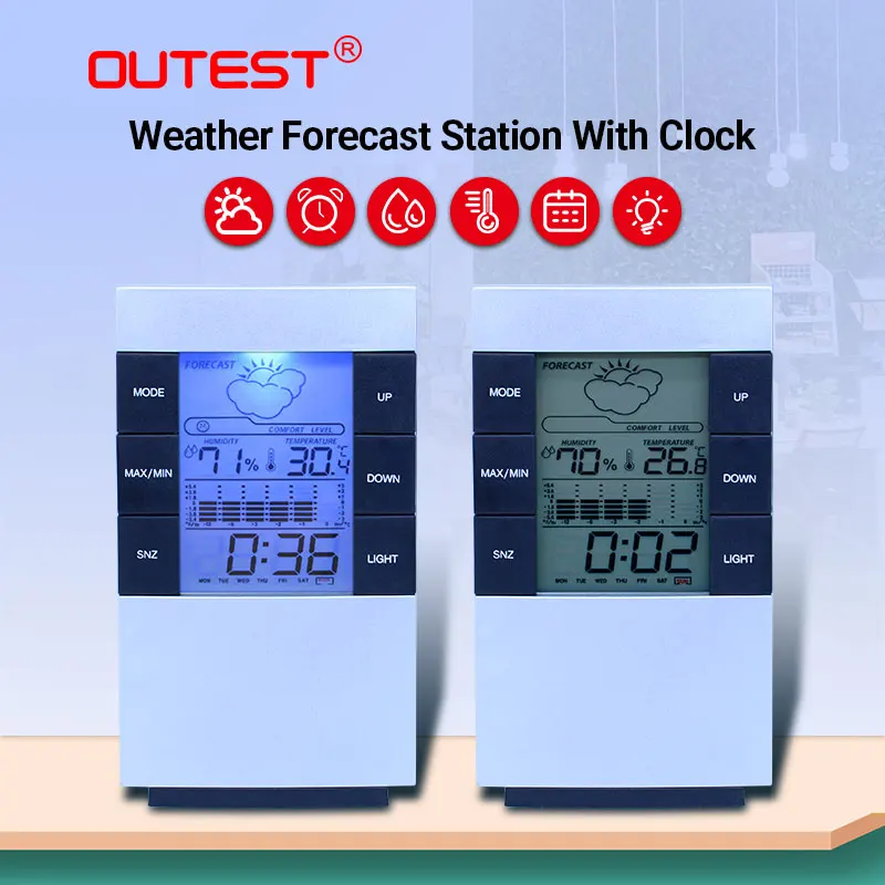 OUTEST CX-506 Digital LCD Thermometer and Humidity meter Electronic Hygrometer Weather forecast station meter with Alarm Clock
OUTEST CX-506 Digital LCD Thermometer and Humidity meter Electronic Hygrometer Weather forecast station meter with Alarm Clock