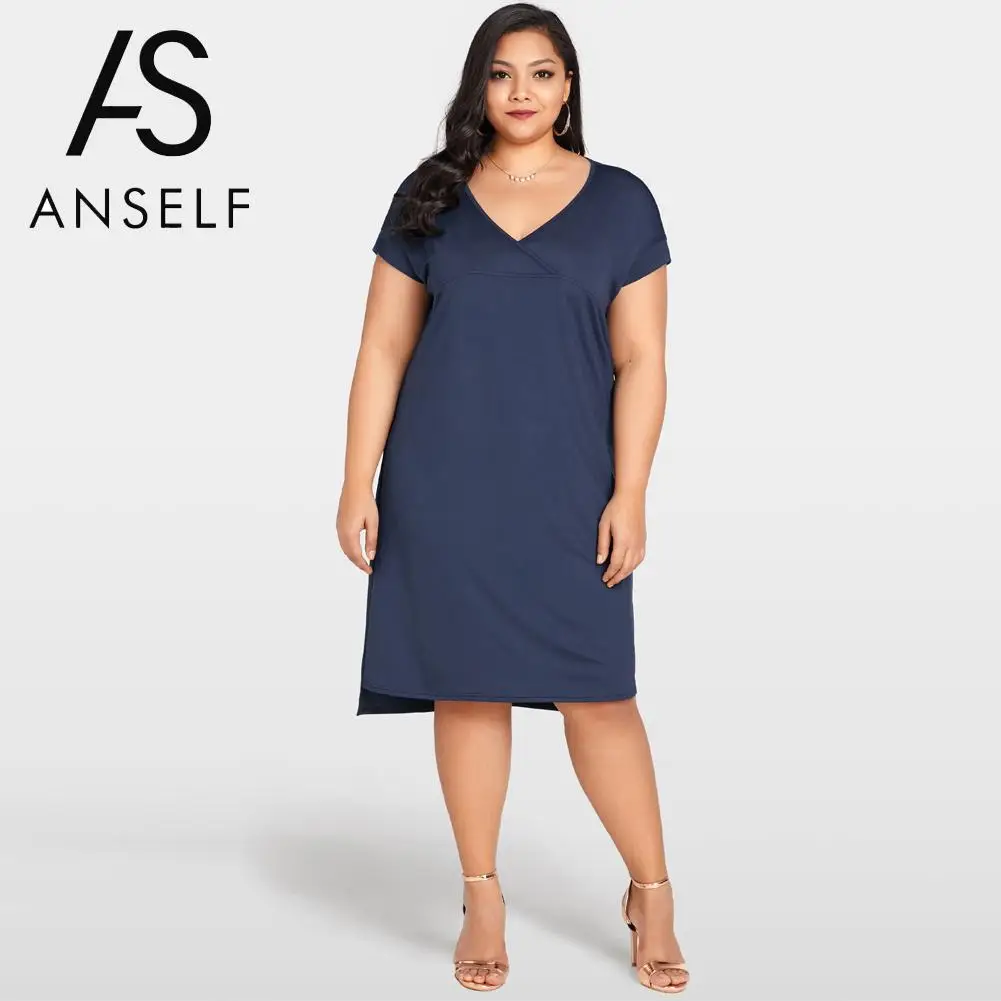 2019 Summer Women Plus Size Dress Deep V Neck Solid Casual Loose Bodycon Dress Elegant Ladies Work Wear OL Dress XXXL Dark Blue
2019 Summer Women Plus Size Dress Deep V Neck Solid Casual Loose Bodycon Dress Elegant Ladies Work Wear OL Dress XXXL Dark Blue
