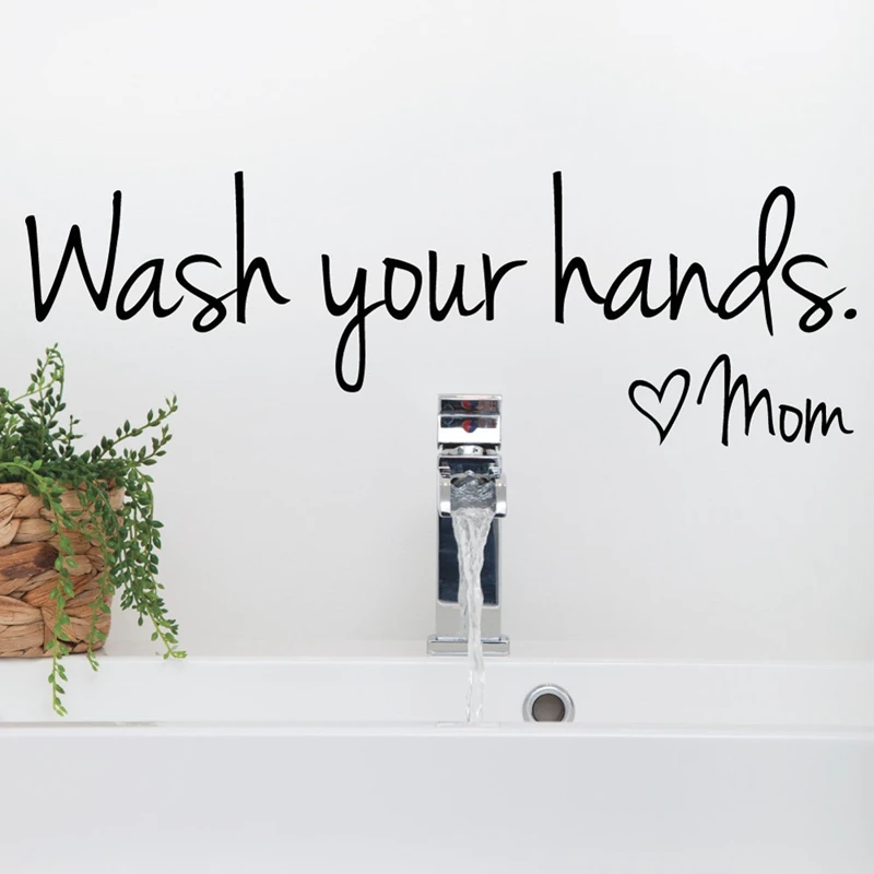 bathroom wall stickers -- Wash Your Hands Love Mom - Waterproof Art Vinyl decal bathroom wall decor ,F2071 2